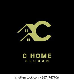 c home initial gold logo icon design