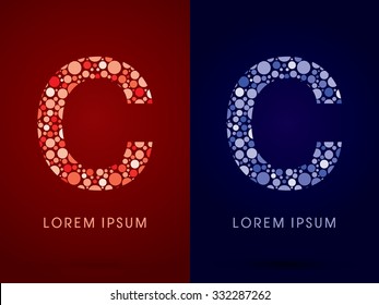 C ,hot and cool font, designed using red and blue dot graphic vector.