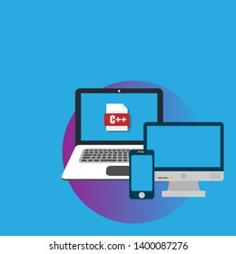 C++ icon on pc screen. c++ banner concept