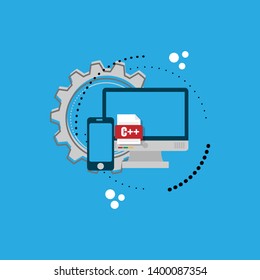 C++ icon on pc screen. c++ banner concept