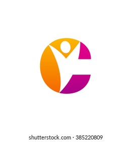C initial alphabet letter logo with negative space swoosh man, orange purple