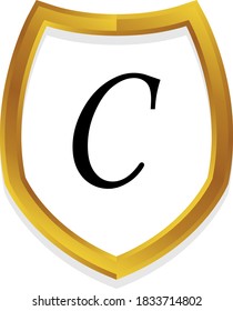 c alfabeto inicial plantilla de logotipo de marco metálico de escudo dorado metálico