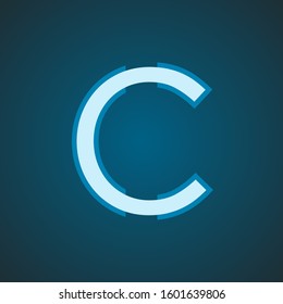 C Initial Clean Logo Icon. Light Blue Cyan Outline. Vector Graphic Design. EPS10
