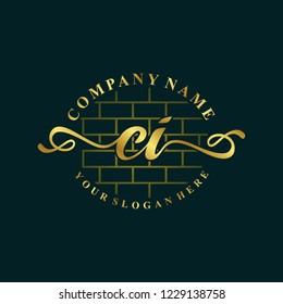 C I Initial handwriting logo vector. Hand lettering for designs.