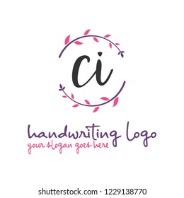 C I Initial handwriting logo vector