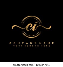C I Initial handwriting logo vector
