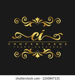C I Initial handwriting logo vector