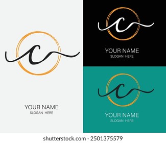 C initial handwriting signature logo template