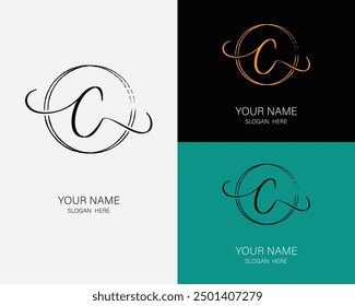 C initial handwriting and signature logo design template