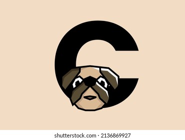 C letra inicial con diseño de cabeza de perro lindo