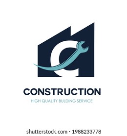 C Ursprünglicher Brief für das flache Minimalismus Modernes Design des Logos. Einfaches Renovierungs-Firmenlogo mit französischem Ausstattungswerkzeug. Marke für Gebäudereinigung und -wartung