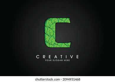 C initial letter logo with leaves. Ecological font. Green Leaves font. Vector illustration.