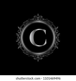 C initial letter logo with luxury ornament. Silver color edition