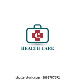 c initial letter Medical cross and bag for medical, medicine, hospital, drugstore, apothecary, pharmacy logo concept design vector