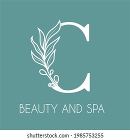 C Initial Letter Modern Minimalist Feminine Olive Leaves Logo Design Template. Cosmetic, Spa, Salon, Jewelry, Hotel Business Brand Identity