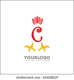 C Initial Letter With Rooster or Cock Icon Logo. Chicken vector illustration