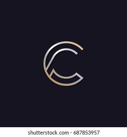 C initial letters elegant logo golden silver black background