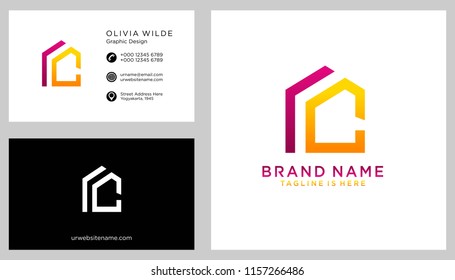 C initial logo with business card vector template