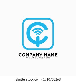 C diseño inicial del logotipo en el concepto de wifi e Internet