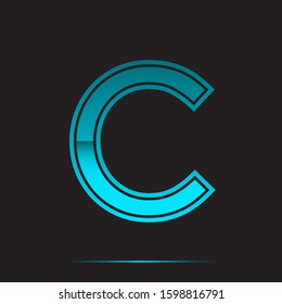 C Initial Logo Icon, Light Cyan Gradient Folded Simple Premium Modern, Vector Black Isolated Design.