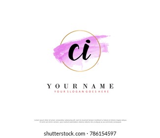 C I Initial water color logo template vector