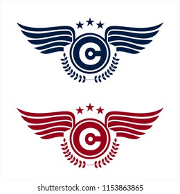 c initials royal wings badge logo