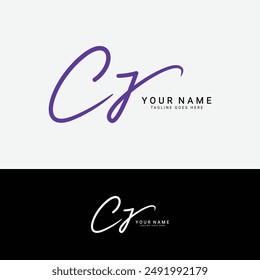 C, J, CJ Initial letter logo. Alphabet CJ Handwritten Signature logo