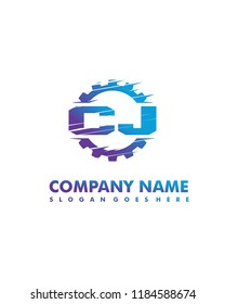 C J Initial with gear template vector