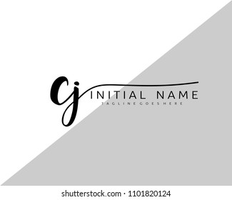 C J Initial handwriting logo vector. Hand lettering for designs.