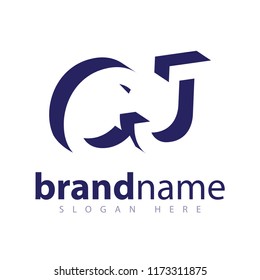 C J initial letter with negative space logo icon vector template
