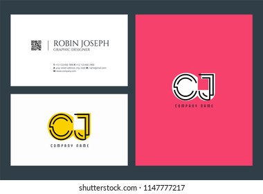 C & J Joint logo icon with business card vector template.