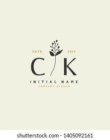C K CK Beauty vector initial handwriting logo of wedding, fashion, jewerly, heraldic, boutique, floral and botanical with creative template for any company or business.