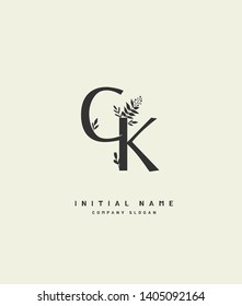 C K CK Beauty vector initial handwriting logo of wedding, fashion, jewerly, heraldic, boutique, floral and botanical with creative template for any company or business.