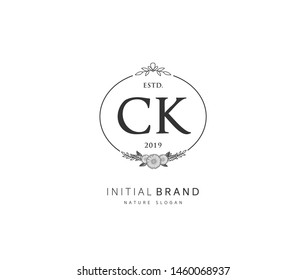 C K CK Beauty vector initial logo, handwriting logo of initial signature, wedding, fashion, jewerly, boutique, floral and botanical with creative template for any company or business.