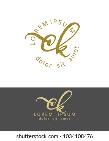 C K. Initials Monogram Logo Design. Dry Brush Calligraphy Artwork