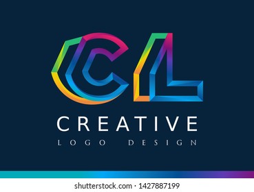 C L  Logo. CL Letter Design Vector with Magenta blue and green yellow color.