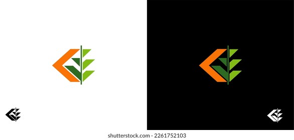 C or L + Plant initial logo design vector illustration template, simple and flat