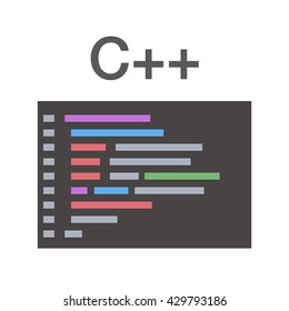 C language, C++ language emblem, abstract code editor