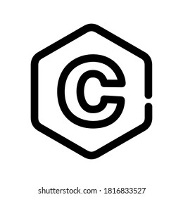 C language icon in outline style. Black and white emblem.