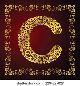 C Latter Art Using Custom Brush Art and Beautiful Arabic Mandala Frame Background