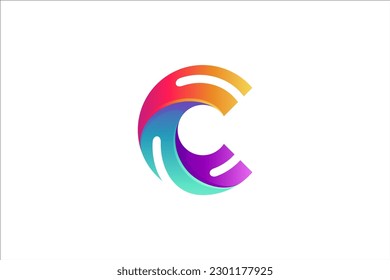 C letter 3D logo design with technology combination