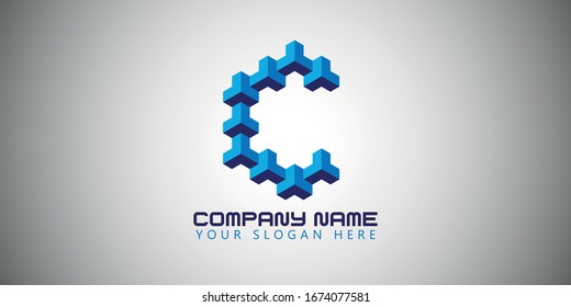 C letter 3D optical pattern logo design vector