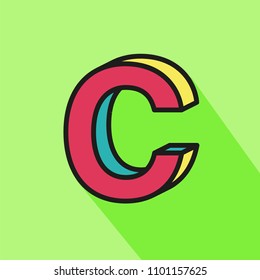 C letter in 3D style, line illustration with long shadow