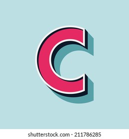 C letter of 3d vector illustrated relief retro font with shadow