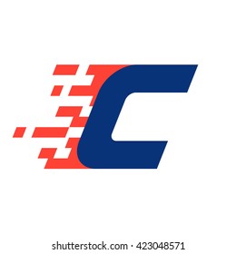 C letter with abstract checkered flag. Vector design template elements for your race sportswear, app icon, corporate identity, labels or posters.