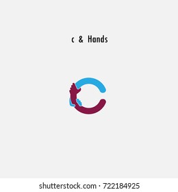 c- Letter abstract icon & hands logo design vector template.Business offer,partnership symbol.Hope,help concept.Support,teamwork sign.Corporate business & education logotype symbol.Vector illustration