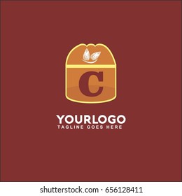C letter abstract illustration logo. Vector nut, almond, walnut, peanut, pistachio and hazelnut. 