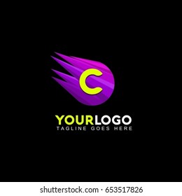 C letter abstract logo design template. Dynamic vector unusual line font. Universal fast speed fire moving water quick energy drop icon symbol mark.