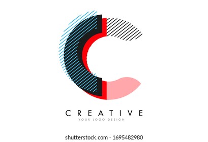 C Letter with an abstract Pop Art Logo Design. Colorful Retro Vector Illustration.