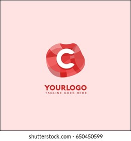 C letter abstract red stone and diamond logo symbol. Isometric circle line logotype fashion. Brand identity for your business